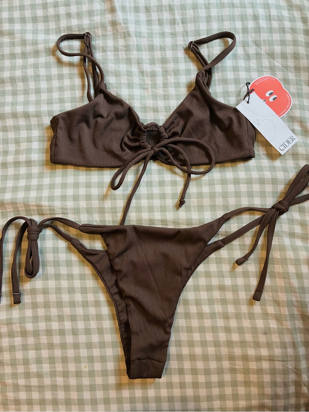Brown Ribbed Bikini Set - Picture 4 of 4